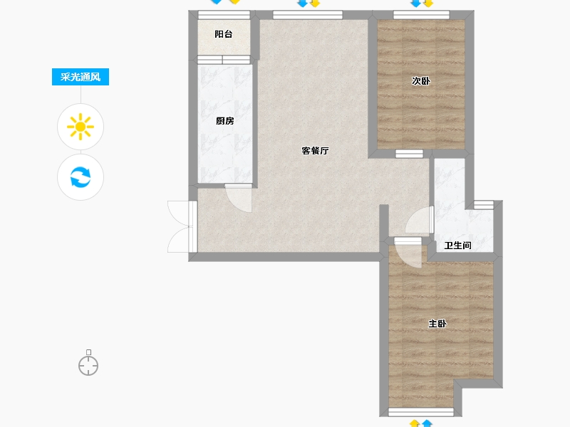 河北省-唐山市-宝龙花苑-63.13-户型库-采光通风