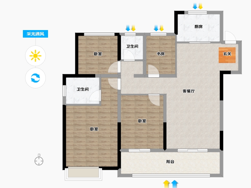 江苏省-淮安市-香溢茗园-128.00-户型库-采光通风