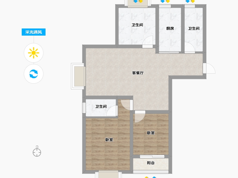 江苏省-宿迁市-左岸逸品-75.55-户型库-采光通风