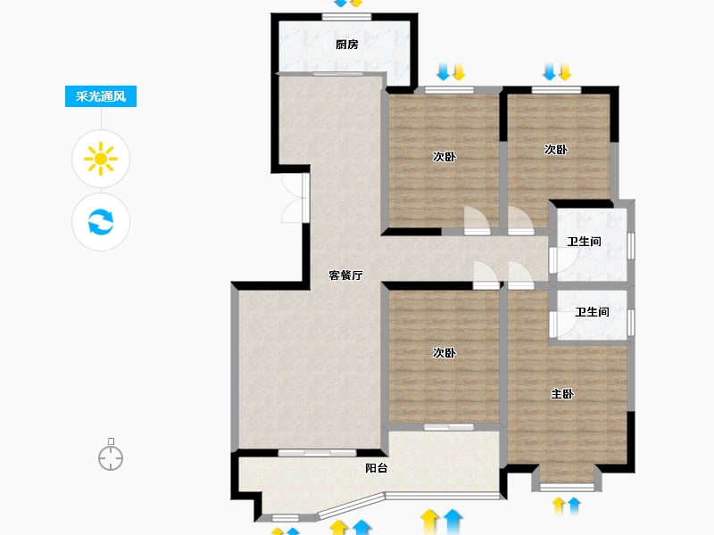 河南省-濮阳市-紫檀·东花园-144.00-户型库-采光通风