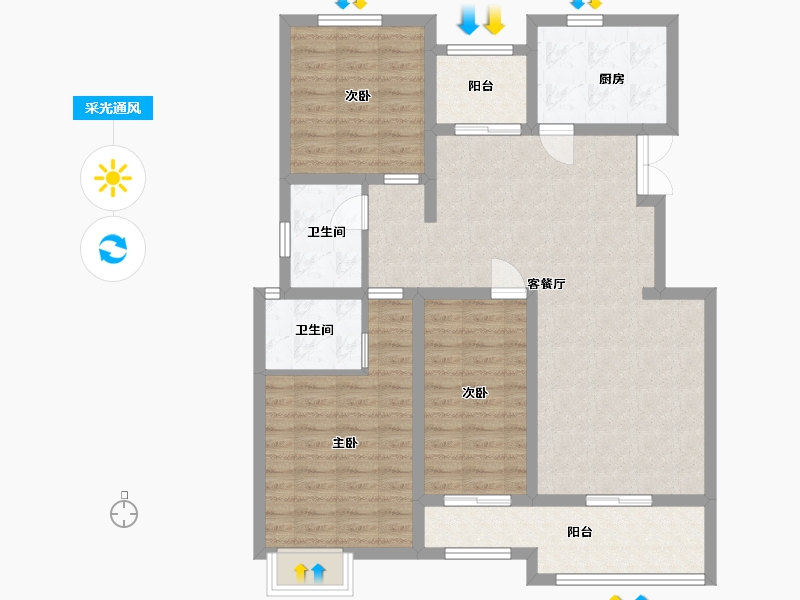 陕西省-西安市-朱雀锦园-101.43-户型库-采光通风