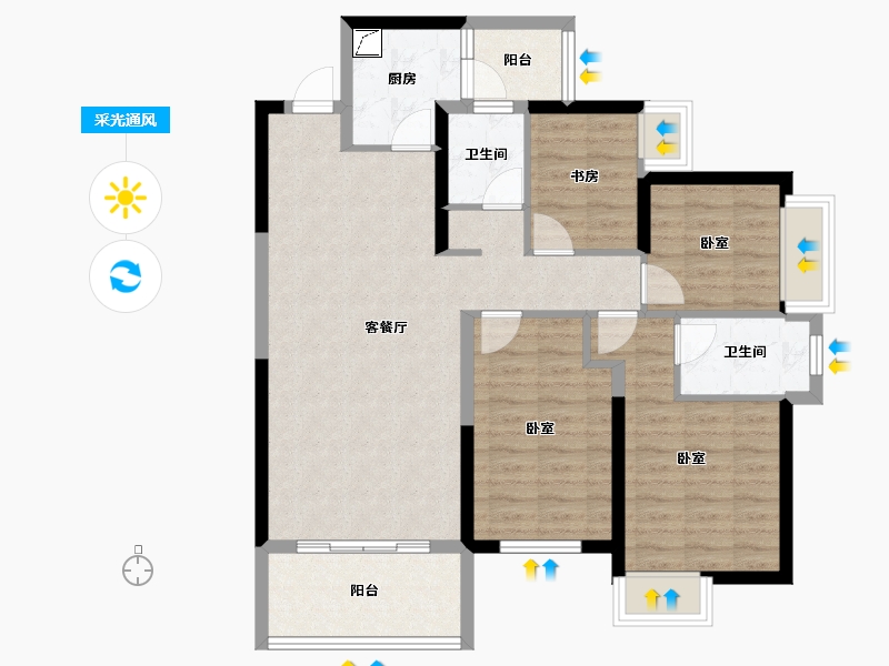 湖南省-长沙市-万润·滨江天著-92.25-户型库-采光通风