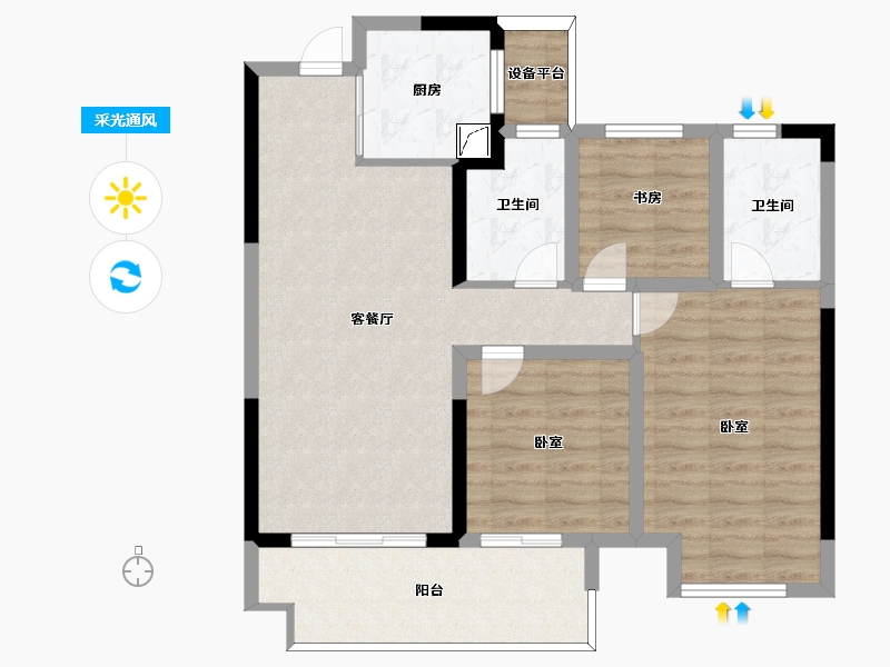 浙江省-杭州市-旭辉东原吴越府-87.00-户型库-采光通风