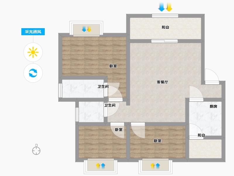 四川省-泸州市-恒信·凯旋城-84.00-户型库-采光通风