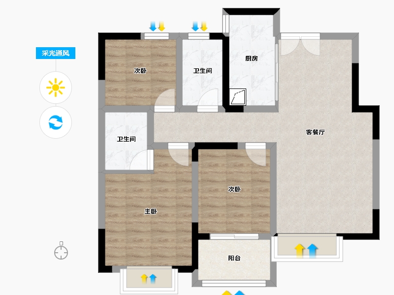 河南省-洛阳市-和顺西花厅-79.40-户型库-采光通风