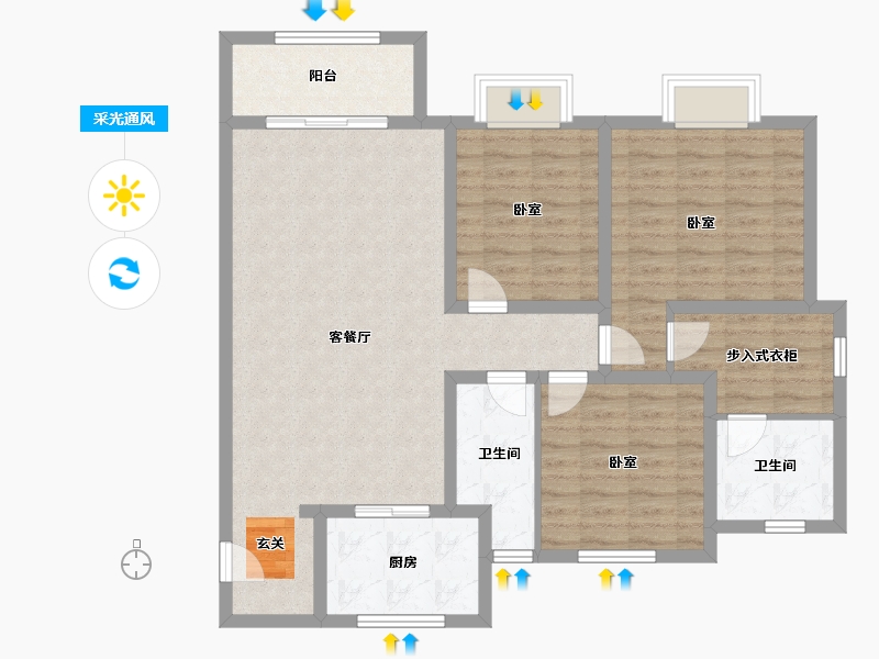 辽宁省-营口市-红运河畔新城-103.81-户型库-采光通风