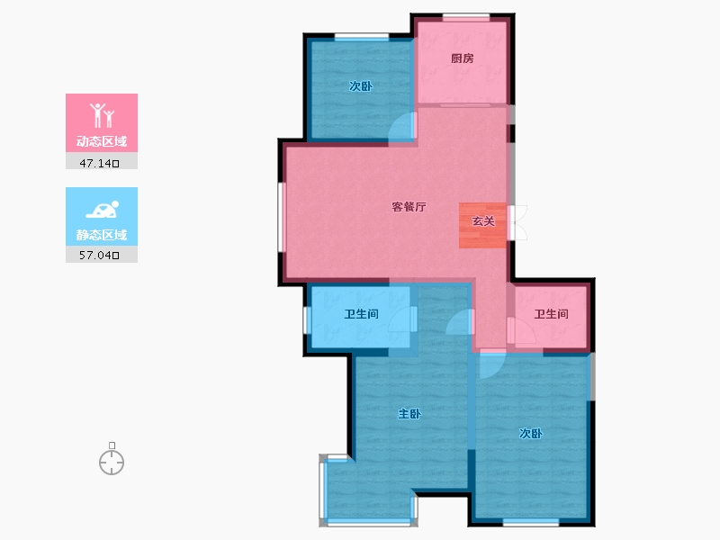 辽宁省-鞍山市-鞍钢田园山隐墅-92.80-户型库-动静分区