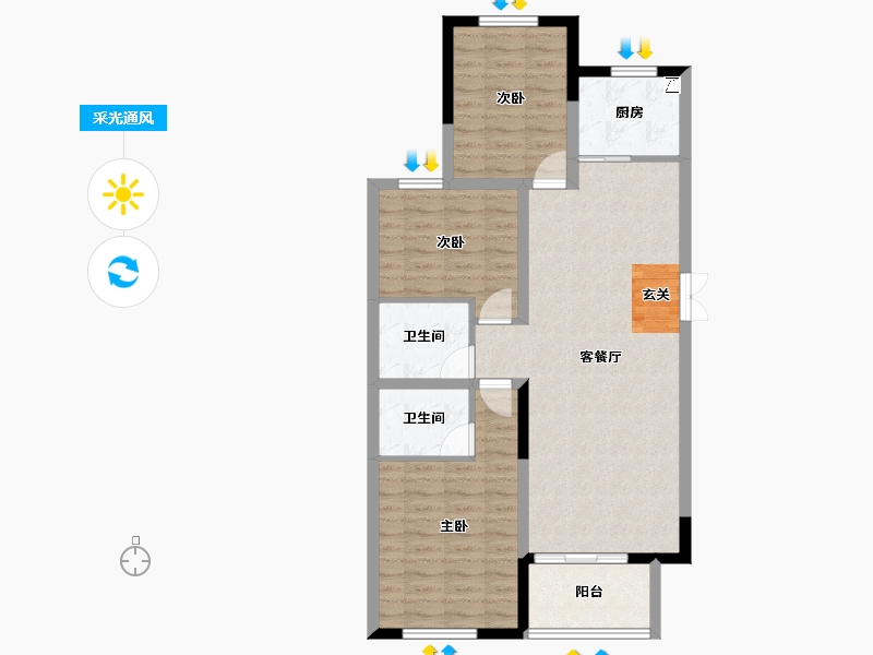 辽宁省-抚顺市-佳源巴黎都市-88.46-户型库-采光通风