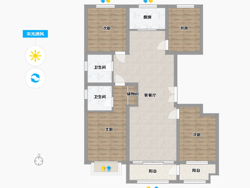 山东省-潍坊市-金砖城玺园-105.58-户型库-采光通风