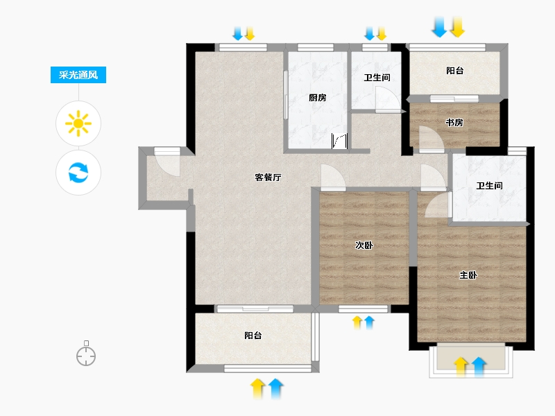 陕西省-西安市-绿地峰辉-84.24-户型库-采光通风