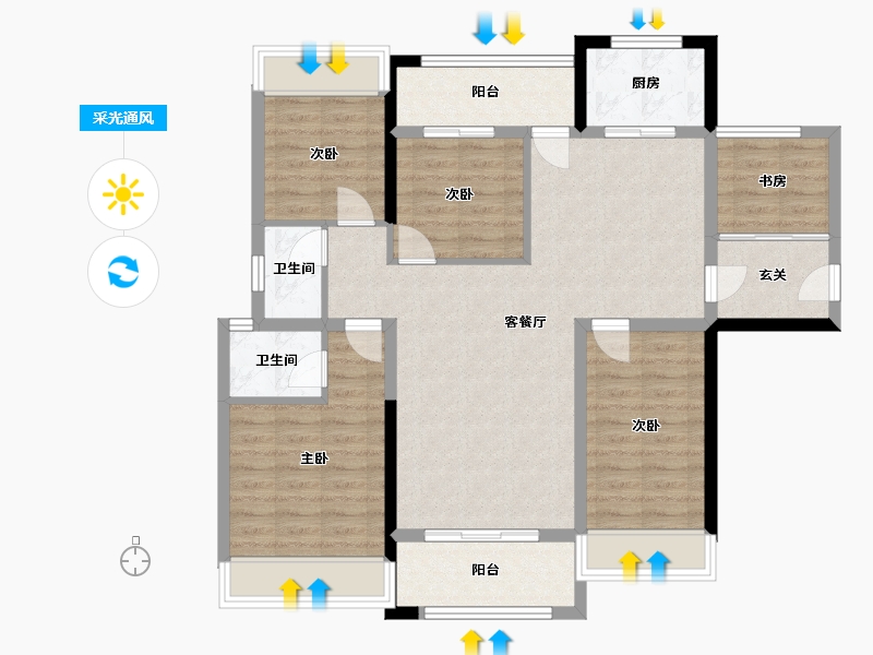 广东省-揭阳市-盛世华府-105.64-户型库-采光通风