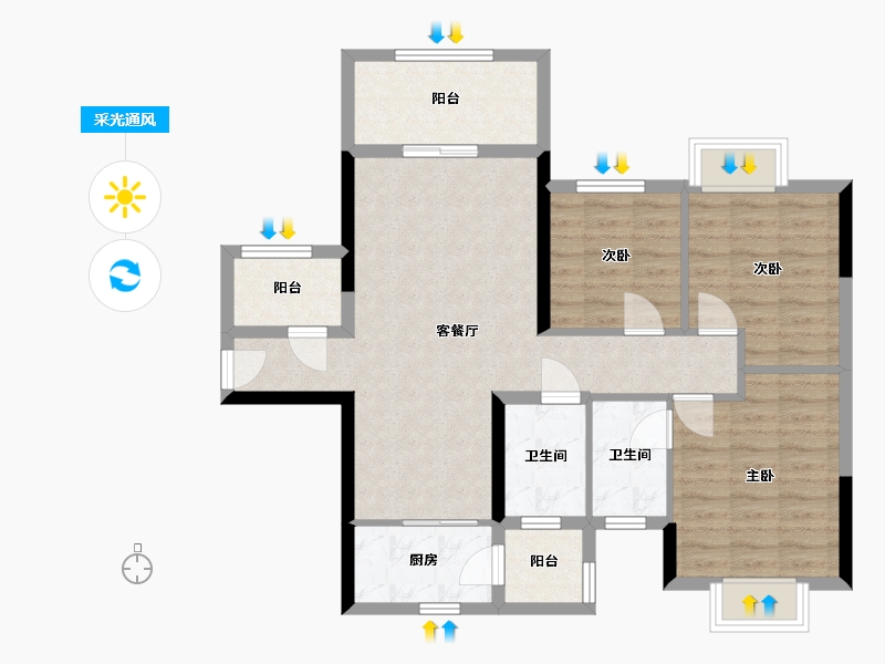 广西壮族自治区-柳州市-君悦兰庭-85.01-户型库-采光通风