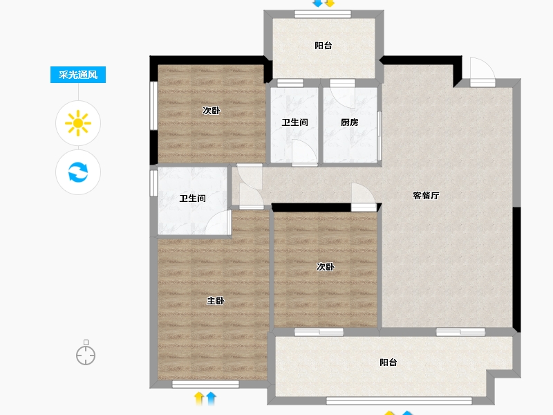 广西壮族自治区-钦州市-北部湾名座-105.70-户型库-采光通风