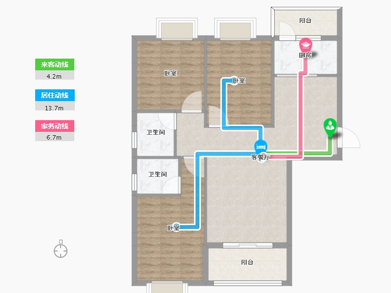 湖北省-天门市-陆羽金龙嘉苑-95.62-户型库-动静线