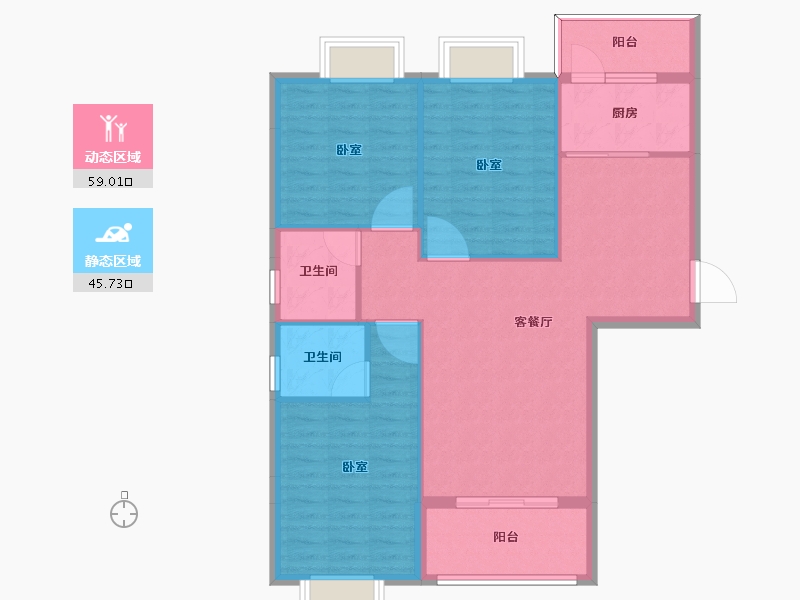 湖北省-天门市-陆羽金龙嘉苑-95.62-户型库-动静分区