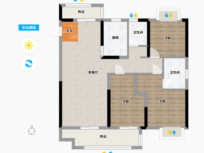 湖北省-襄阳市-金科观天下-90.90-户型库-采光通风