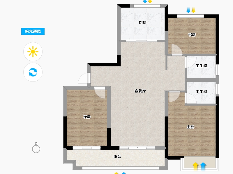 陕西省-榆林市-阳光紫郡-95.28-户型库-采光通风