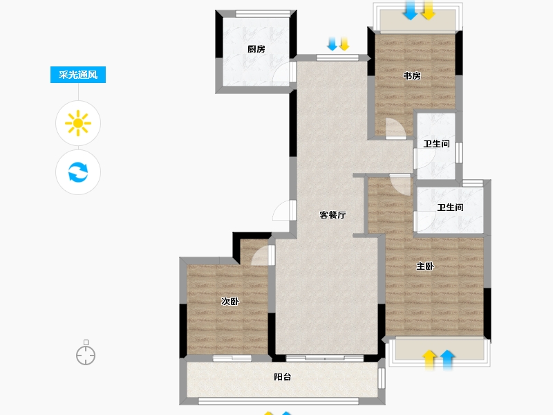 浙江省-丽水市-滨江时代花园-90.50-户型库-采光通风