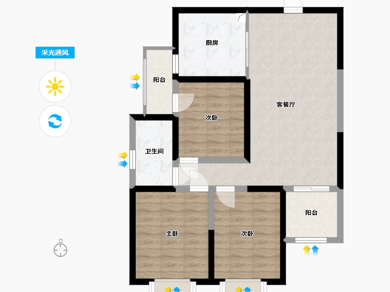 陕西省-西安市-龙腾万都汇-80.13-户型库-采光通风