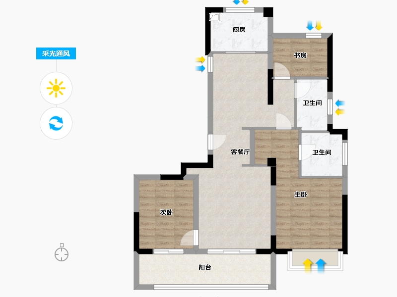 浙江省-宁波市-金地华章-90.23-户型库-采光通风