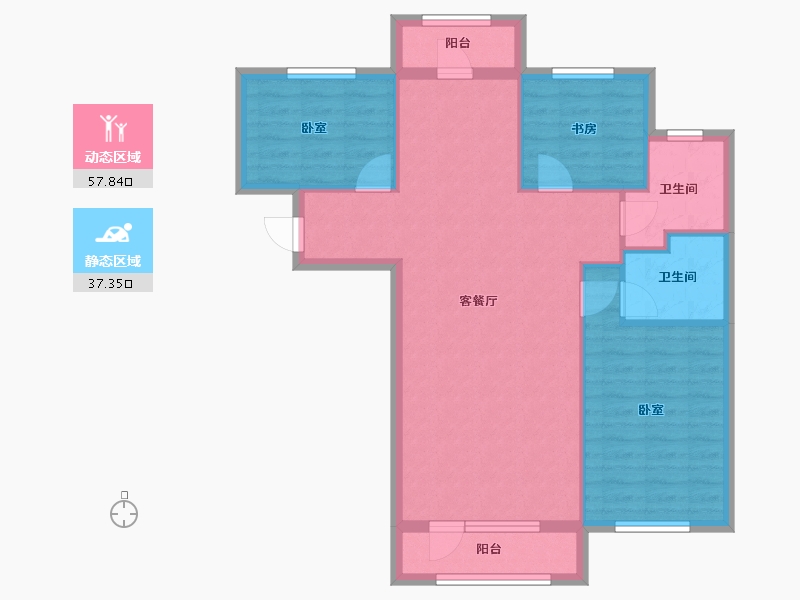 辽宁省-阜新市-阳光水岸-86.06-户型库-动静分区