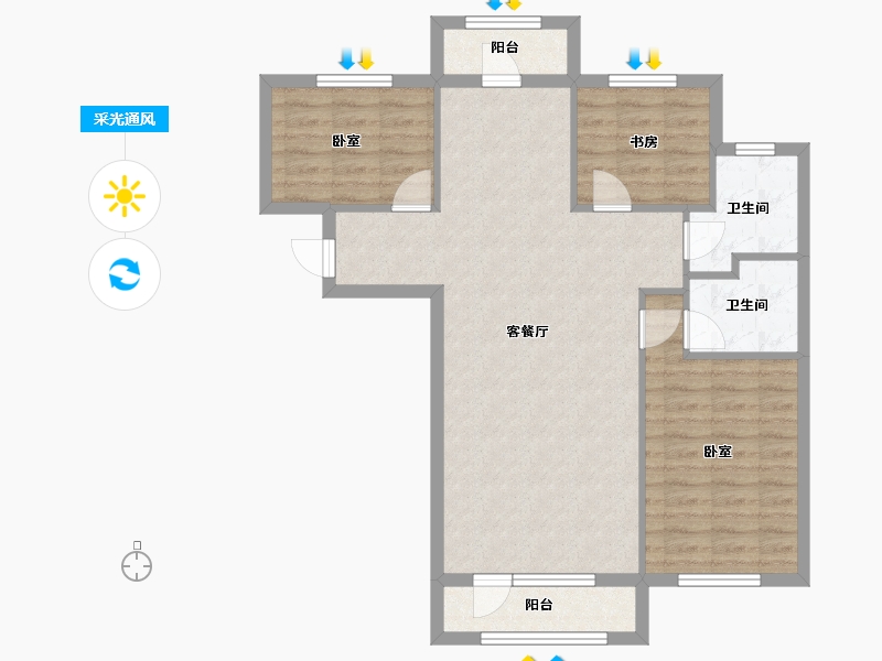 辽宁省-阜新市-阳光水岸-86.06-户型库-采光通风