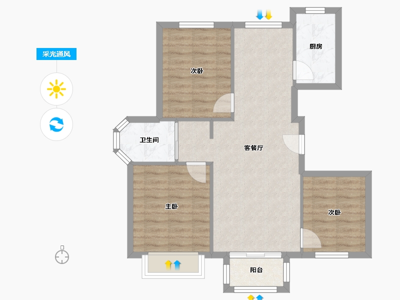 河北省-廊坊市-九里香堤-70.43-户型库-采光通风