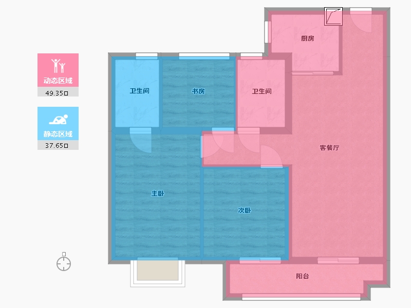 湖北省-鄂州市-金地中梁棠境-77.52-户型库-动静分区