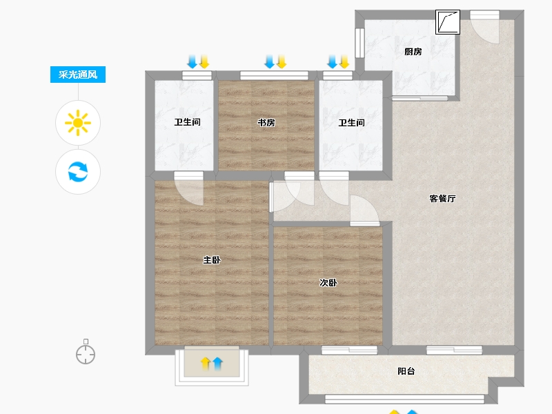 湖北省-鄂州市-金地中梁棠境-77.52-户型库-采光通风