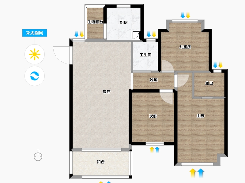 四川省-成都市-嘉裕第六洲悠泊屿-83.28-户型库-采光通风