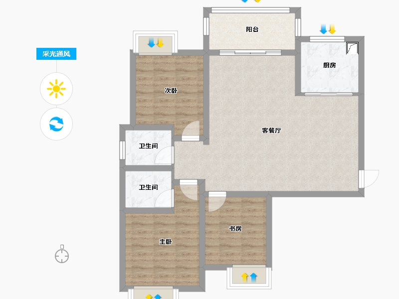 陕西省-咸阳市-熙岸国际-87.82-户型库-采光通风