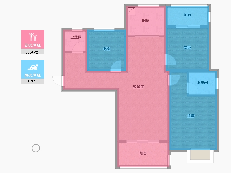 陕西省-咸阳市-熙岸国际-87.22-户型库-动静分区