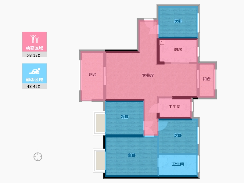 湖南省-长沙市-长房云时代-94.25-户型库-动静分区