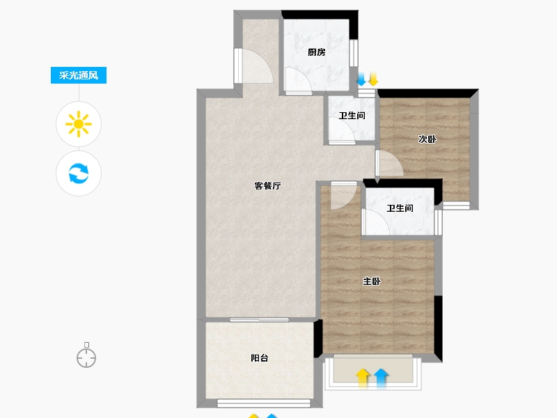 广东省-汕头市-香樟美地-64.00-户型库-采光通风