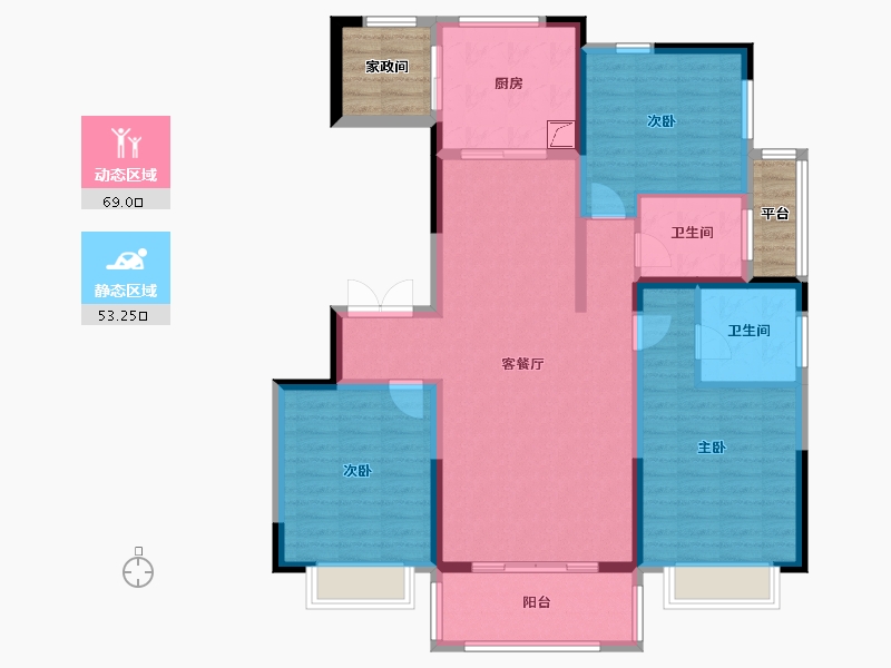 陕西省-榆林市-盛翔华庭-117.06-户型库-动静分区