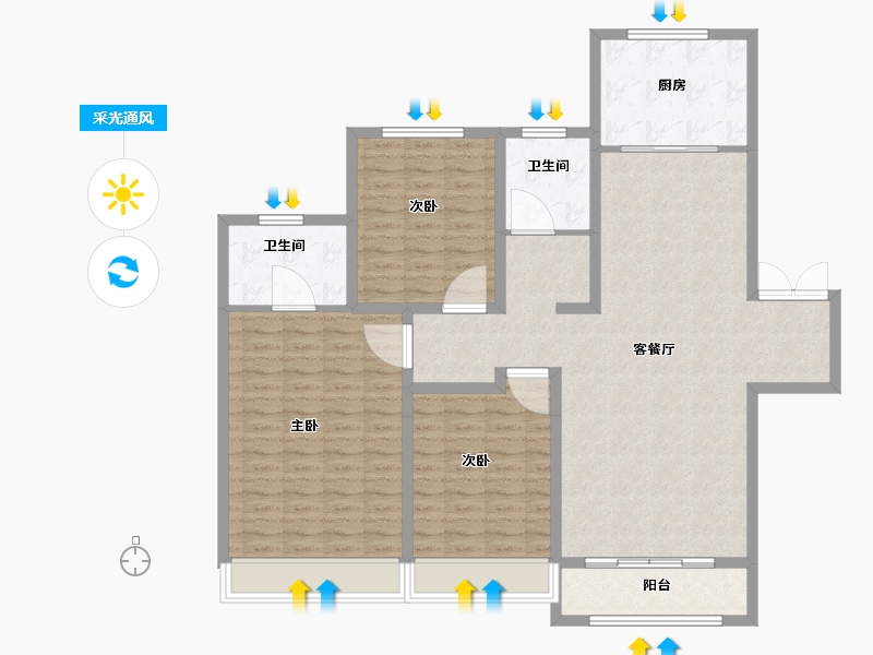 内蒙古自治区-包头市-吾悦华府-129.00-户型库-采光通风