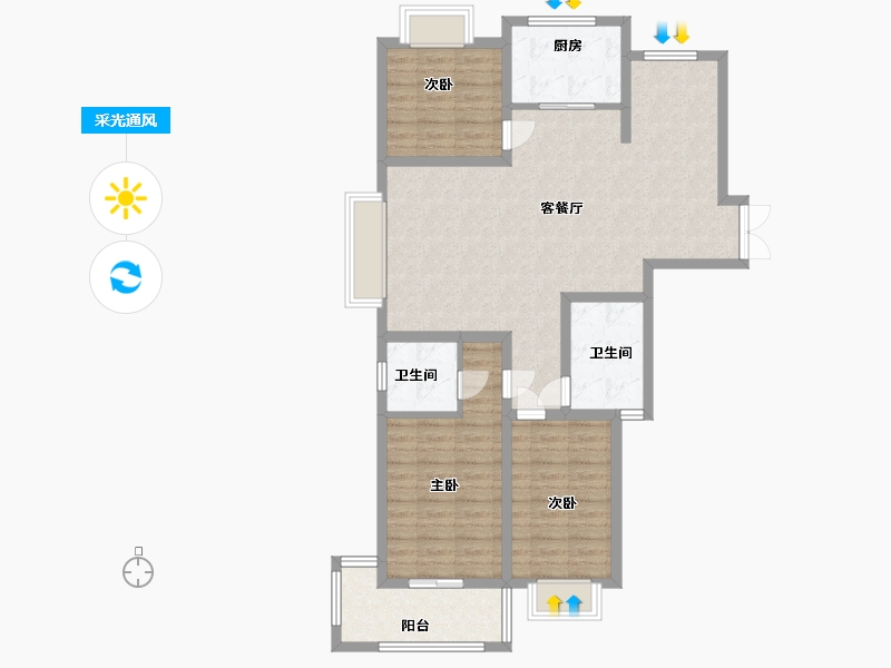 江苏省-淮安市-德汇公馆-100.00-户型库-采光通风