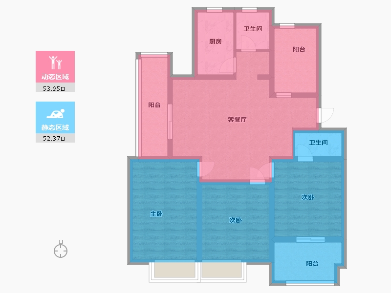 江苏省-淮安市-京河湾公寓-93.60-户型库-动静分区