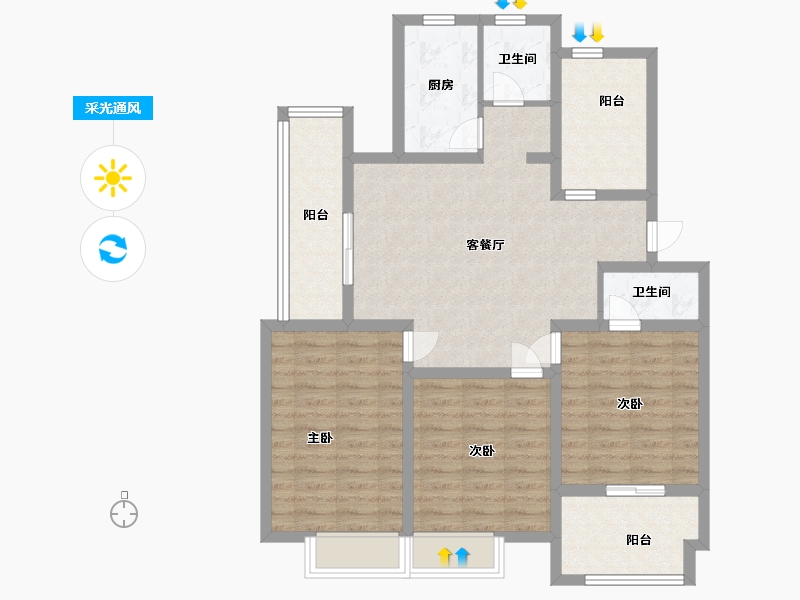 江苏省-淮安市-京河湾公寓-93.60-户型库-采光通风