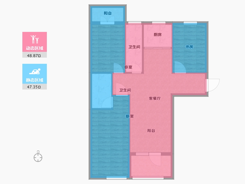 湖北省-武汉市-汉飞洋房印象-87.00-户型库-动静分区