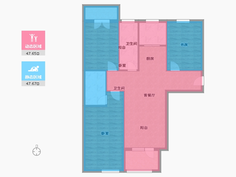 湖北省-武汉市-汉飞洋房印象-86.00-户型库-动静分区