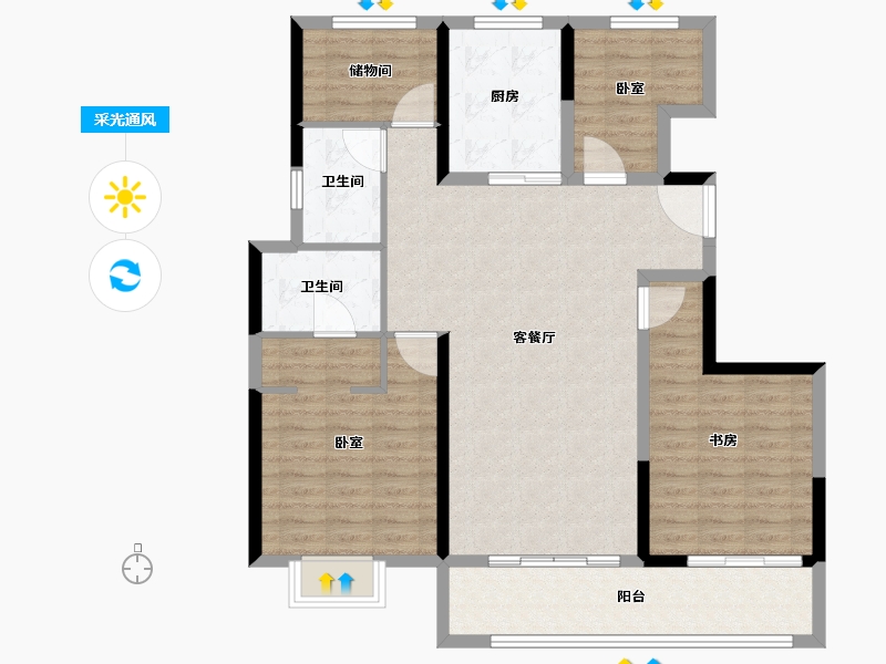 浙江省-台州市-富力溪庐-107.04-户型库-采光通风