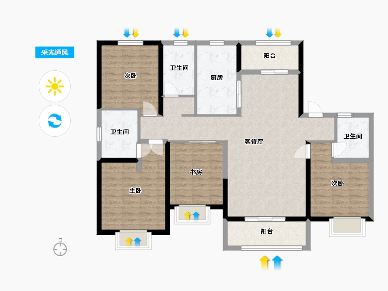 陕西省-西安市-绿地新里城-120.00-户型库-采光通风