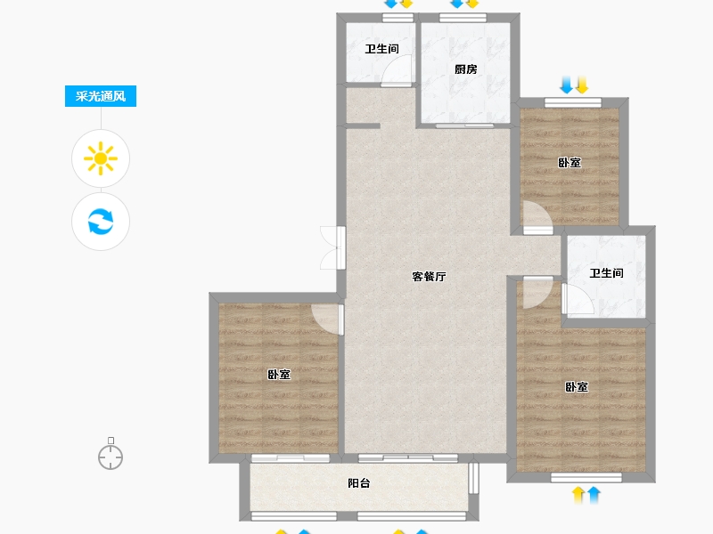 山东省-德州市-桃源里-95.63-户型库-采光通风