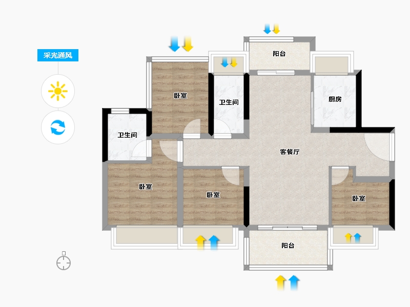 广东省-江门市-碧桂园·滨江天元-85.96-户型库-采光通风