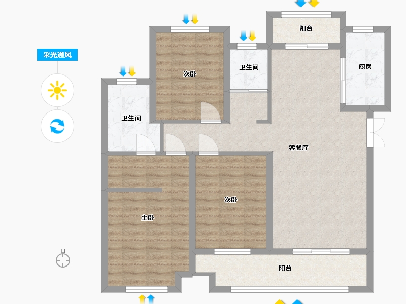 河南省-信阳市-龙湖新天地金苑-96.90-户型库-采光通风