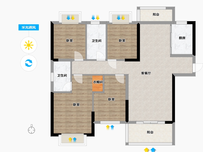 湖北省-黄冈市-力高君悦府-105.53-户型库-采光通风