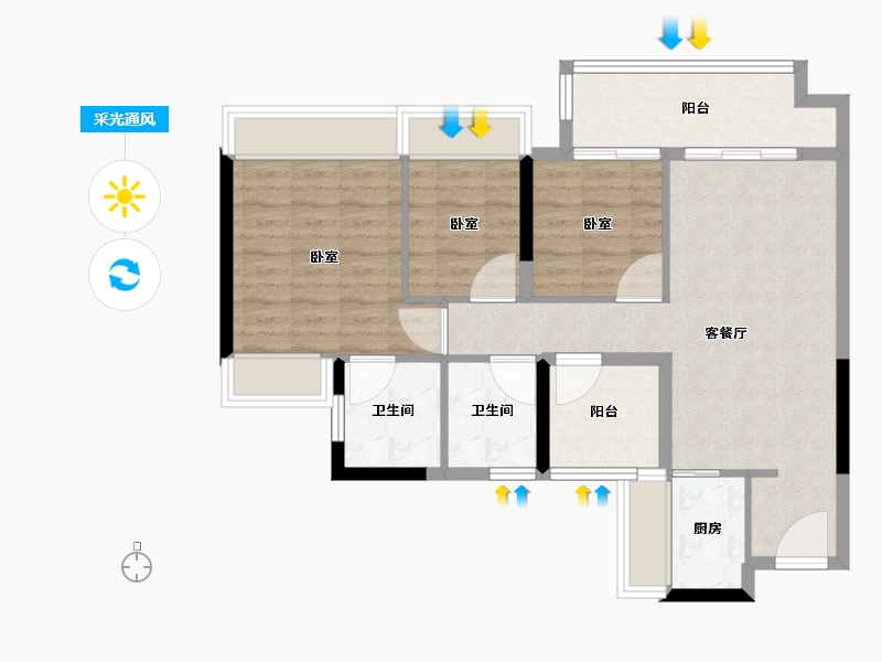 广东省-佛山市-美的花样年云璟-80.00-户型库-采光通风