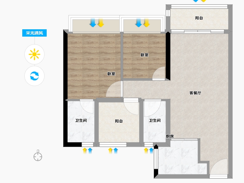 广东省-佛山市-碧桂园云樾金沙-70.00-户型库-采光通风