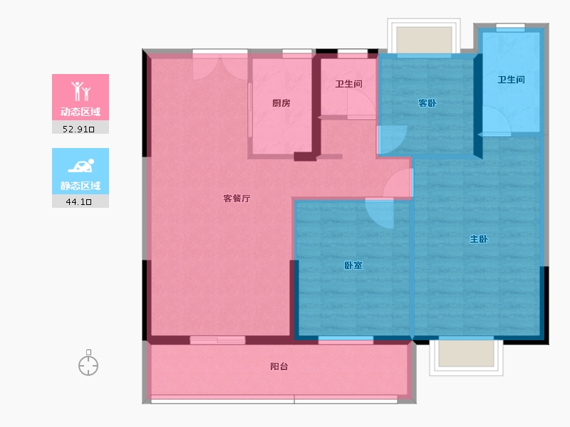 湖北省-襄阳市-东泰壹号院-87.15-户型库-动静分区